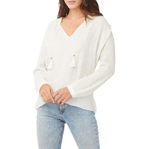 Sundays Summerton Peasant Top Blouse Size 10 Ivory Gauze Tassel V Neck Ruffle - Picture 16 of 16